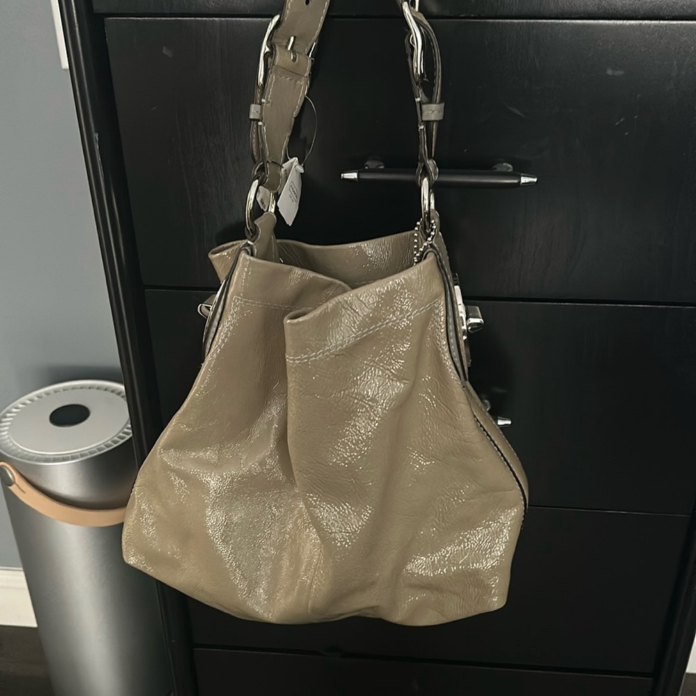 Coach Bag- Tan with Tiffany blue lining!